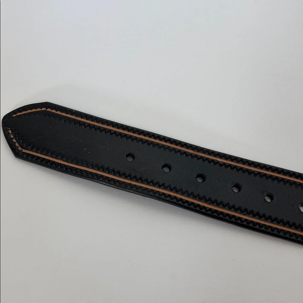 Vintage Orona Aztec Southwestern Black Leather‎ Handcrafted Belt Mens Size 34